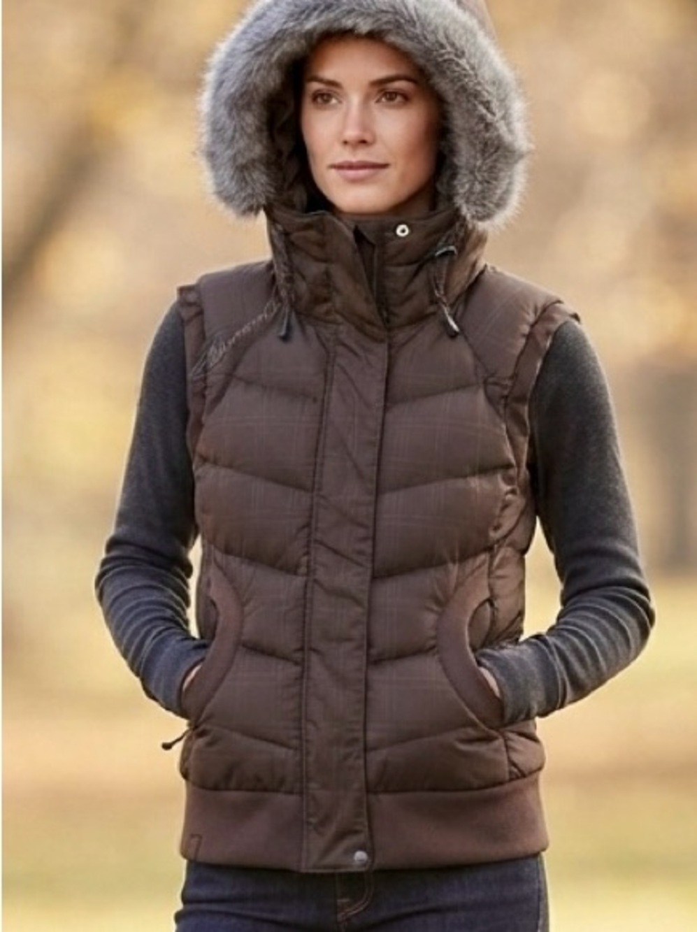 Salomon Brown Quilted Hooded Vest
